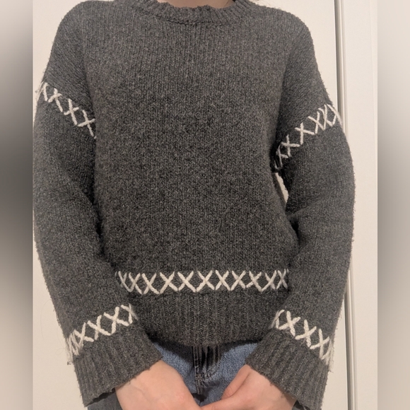 Only Gray Sweater with White Stitching - Picture 2 of 11